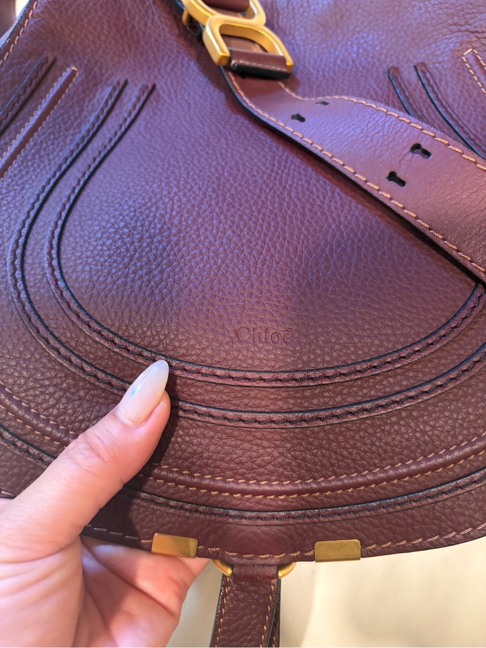 Chloe Marcie Medium Burgundy Grained Leather Saddle Bag Crossbody - Picture 2 of 12